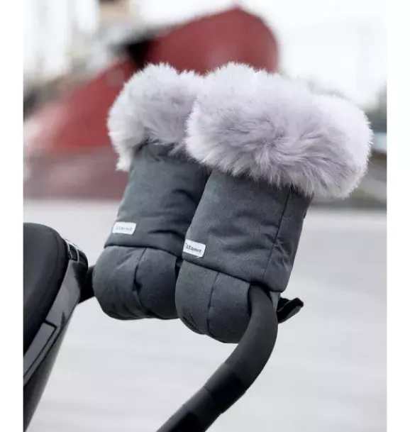 Janie and Jack Strollers-Warmmuffs - Tundra Plush heather grey dark - arctic faux fur