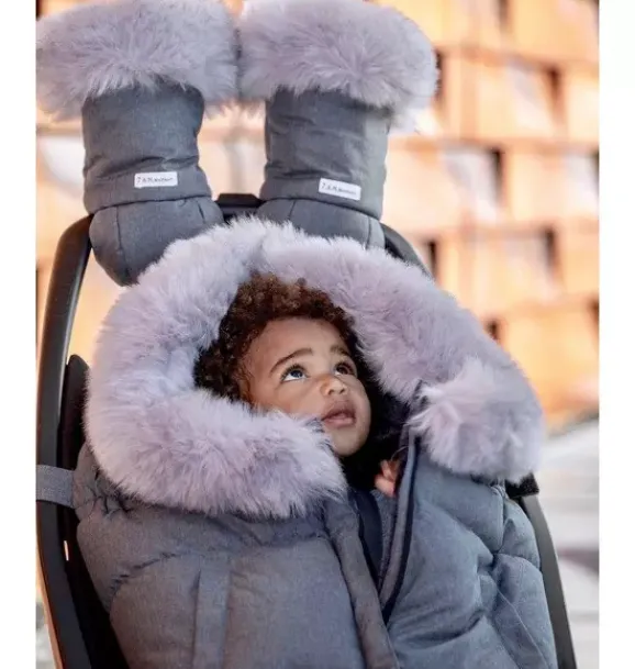 Janie and Jack Strollers-Warmmuffs - Tundra Plush heather grey dark - arctic faux fur
