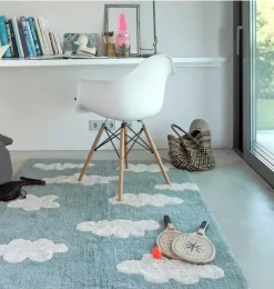 Janie and Jack Rugs-Washable Rug Clouds Blue vintage