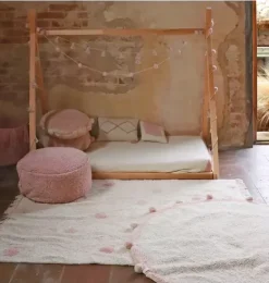 Janie and Jack Rugs-Washable Rug Hippy Dots Vintage Nude natural and rose
