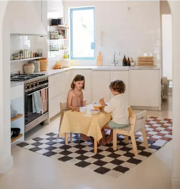Janie and Jack Rugs-Washable Rug Kitchen Tiles Dark Grey natural and black