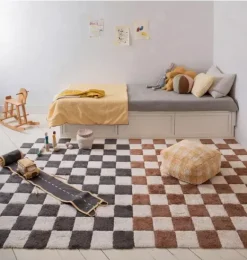 Janie and Jack Rugs-Washable Rug Kitchen Tiles Dark Grey natural and black