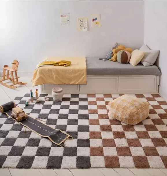 Janie and Jack Rugs-Washable Rug Kitchen Tiles Dark Grey natural and black