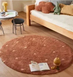 Janie and Jack Rugs-Washable Rug Round Dot chestnut