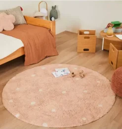 Janie and Jack Rugs-Washable Rug Round Dot   rose