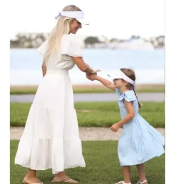 Janie and Jack Kids Accessories-White Visor with Blue Seersucker Bow white/blue