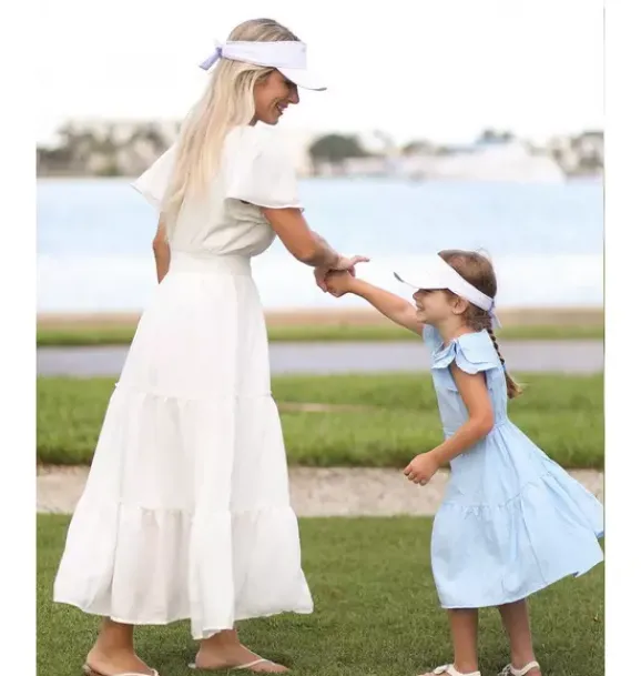 Janie and Jack Kids Accessories-White Visor with Blue Seersucker Bow white/blue