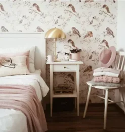 Janie and Jack Wallpaper-White/Gray Birds Wallpaper multi