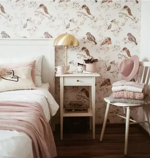 Janie and Jack Wallpaper-White/Gray Birds Wallpaper multi