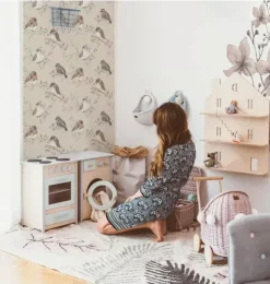 Janie and Jack Wallpaper-White/Gray Birds Wallpaper multi