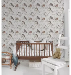Janie and Jack Wallpaper-White/Gray Birds Wallpaper multi