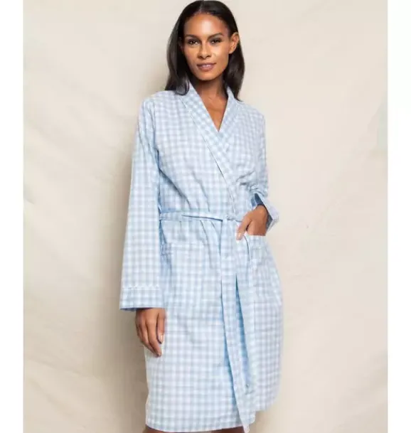 Janie and Jack Adult Pajamas|Petite Plume-Women's Robe light blue gingham