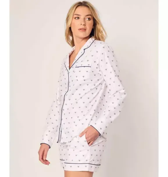 Janie and Jack Adult Pajamas|Petite Plume-Women's Twill Long Sleeve Short Set in Buzzing Bees white