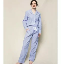 Janie and Jack Adult Pajamas|Petite Plume-Women's Twill Pajama Set in french blue seersucker