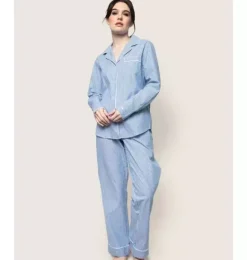 Janie and Jack Adult Pajamas|Petite Plume-Women's Twill Pajama Set in french blue seersucker