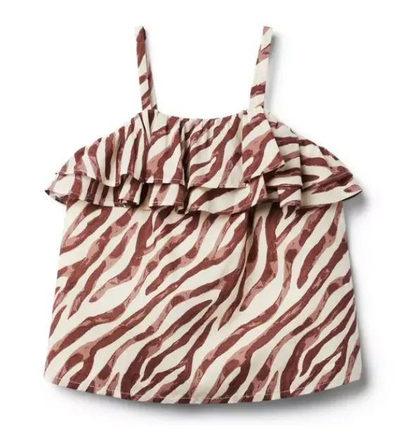 Janie and Jack Sleeveless Tops-Zebra Ruffle Top light brown zebra